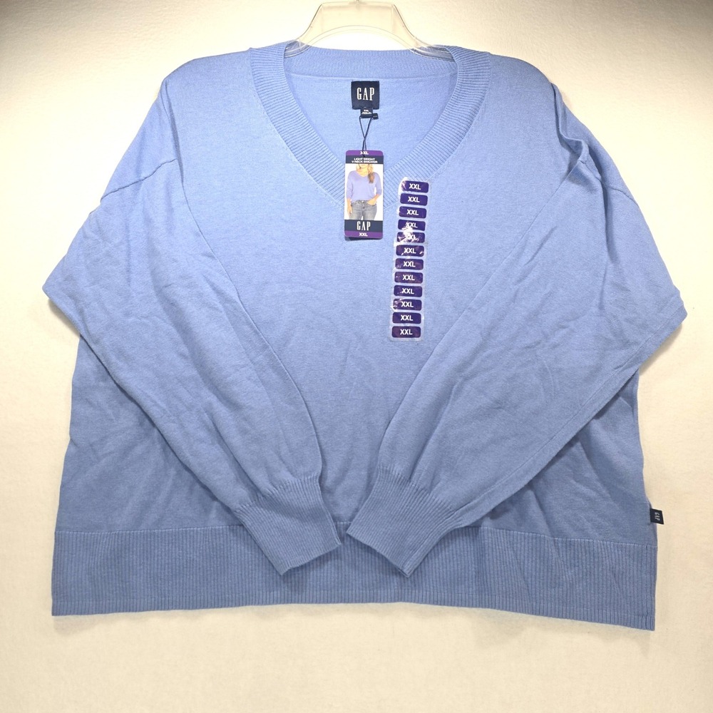 GAP Womens XXL Light Weight V-Neck Sweater English Manor Blue QLN0161S New